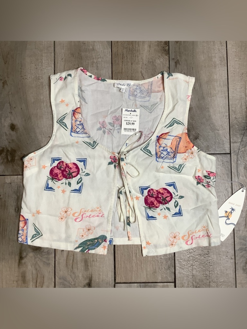 Cali 1850 White Floral Tie-Front Crop Top Vest